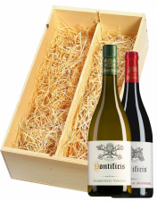 Wijnkist met Pontificis Pays d'Oc Chardonnay-Viognier en Grenache-Syrah-Mourvèdre